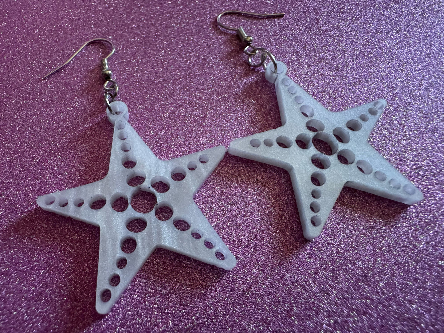 Pearlescent Starfish Earrings: Laser Cut Acrylic Stars, Ocean, Beach, Seashells, Pearl, Star Fuck, Sea Creature, Best Gifts for Her/Him/Them