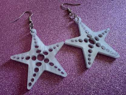 Pearlescent Starfish Earrings: Laser Cut Acrylic Stars, Ocean, Beach, Seashells, Pearl, Star Fuck, Sea Creature, Best Gifts for Her/Him/Them