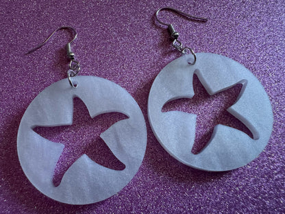 Pearlescent Starfish Earrings: Laser Cut Acrylic Stars, Ocean, Beach, Seashells, Pearl, Star Fuck, Sea Creature, Best Gifts for Her/Him/Them