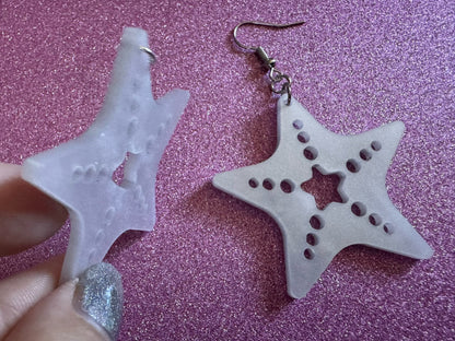 Pearlescent Starfish Earrings: Laser Cut Acrylic Stars, Ocean, Beach, Seashells, Pearl, Star Fuck, Sea Creature, Best Gifts for Her/Him/Them