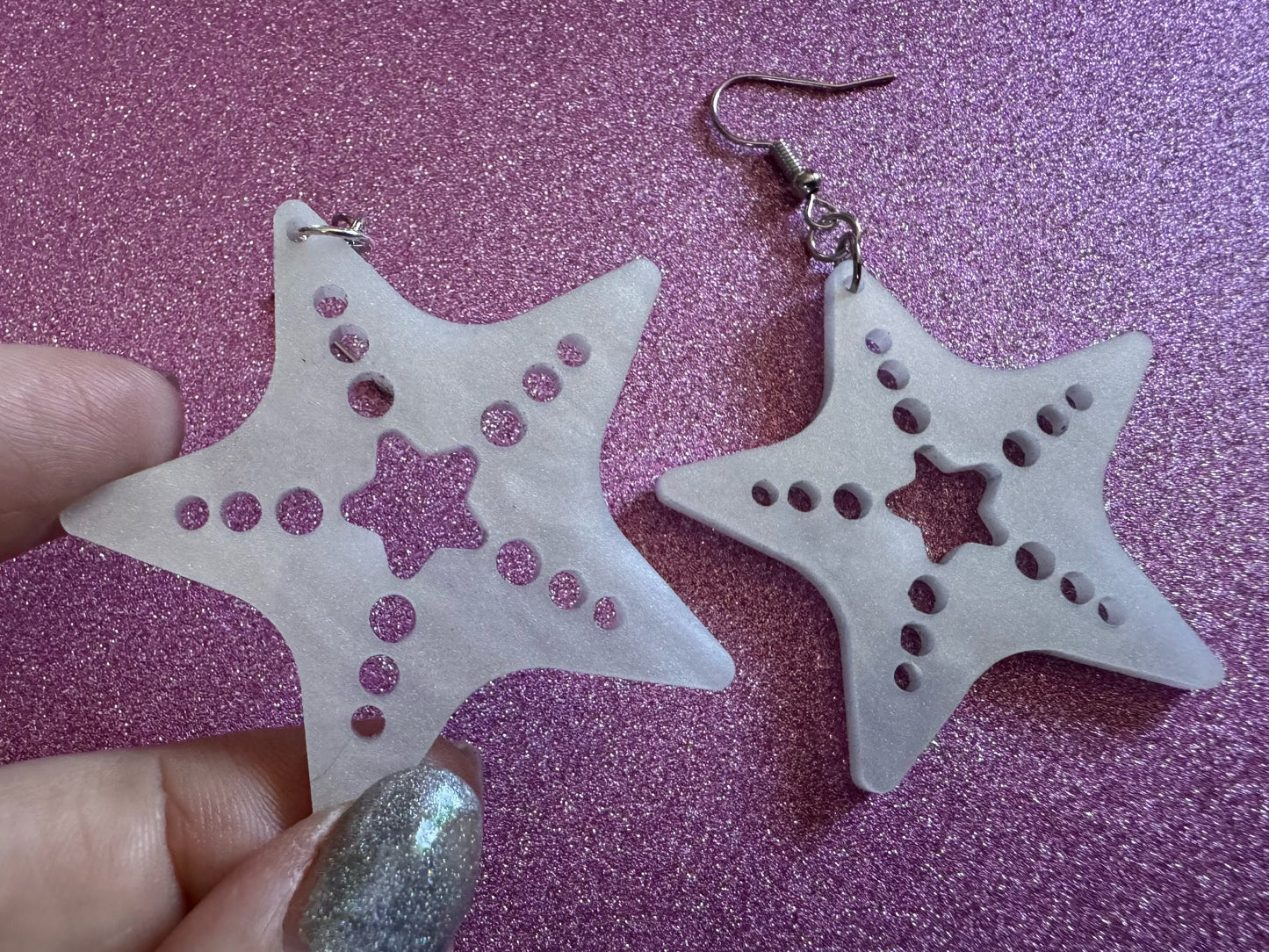Pearlescent Starfish Earrings: Laser Cut Acrylic Stars, Ocean, Beach, Seashells, Pearl, Star Fuck, Sea Creature, Best Gifts for Her/Him/Them