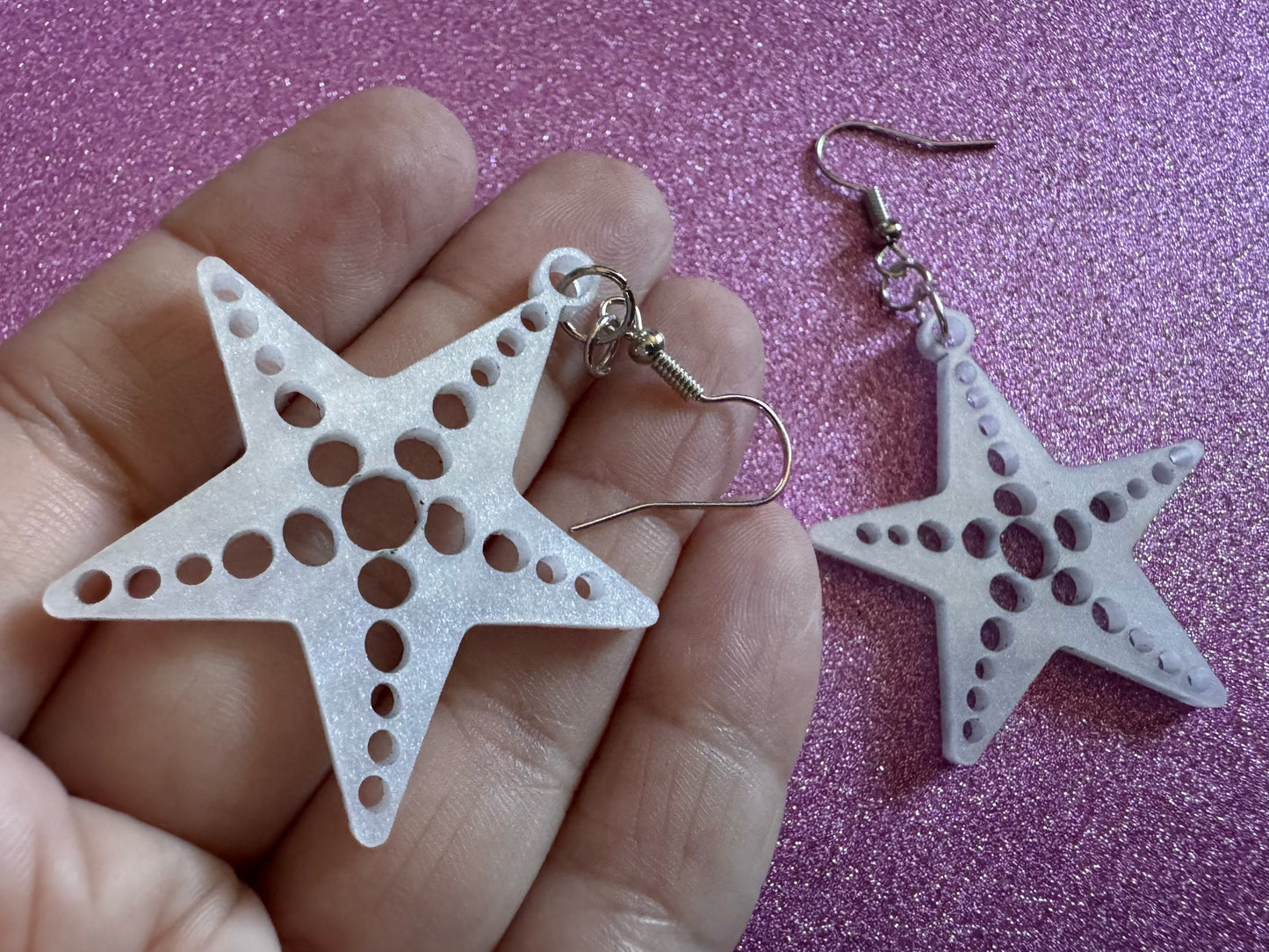 Pearlescent Starfish Earrings: Laser Cut Acrylic Stars, Ocean, Beach, Seashells, Pearl, Star Fuck, Sea Creature, Best Gifts for Her/Him/Them