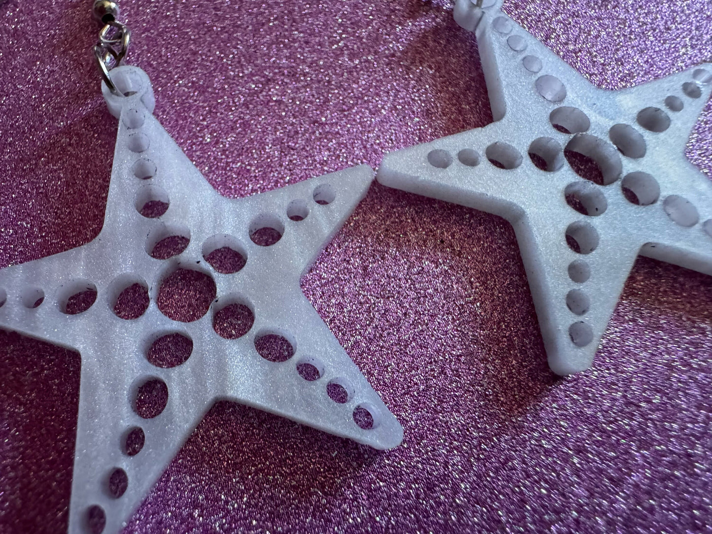 Pearlescent Starfish Earrings: Laser Cut Acrylic Stars, Ocean, Beach, Seashells, Pearl, Star Fuck, Sea Creature, Best Gifts for Her/Him/Them