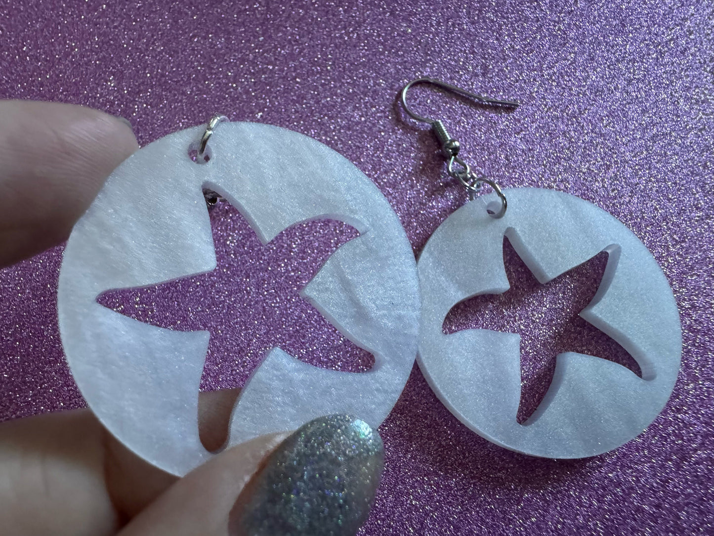 Pearlescent Starfish Earrings: Laser Cut Acrylic Stars, Ocean, Beach, Seashells, Pearl, Star Fuck, Sea Creature, Best Gifts for Her/Him/Them
