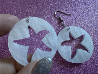 Pearlescent Starfish Earrings: Laser Cut Acrylic Stars, Ocean, Beach, Seashells, Pearl, Star Fuck, Sea Creature, Best Gifts for Her/Him/Them