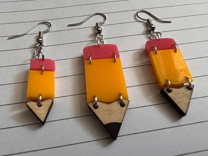 Pencil Back to School Earrings: Students, Teachers, Study, Education, Writing, Laser Cut Acrylic & Wood Pencils, Best Gifts for Her/Him/Them