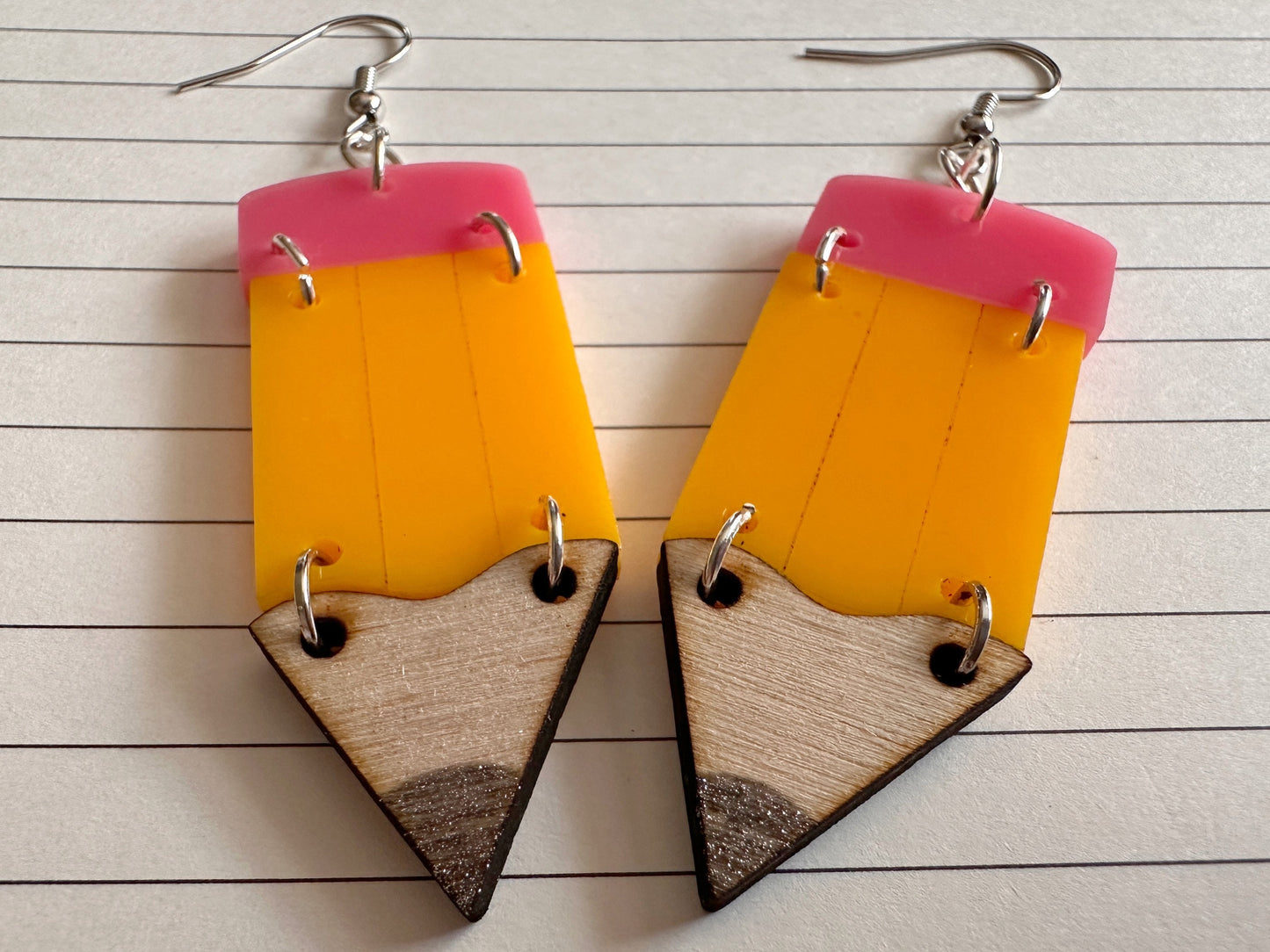 Pencil Back to School Earrings: Students, Teachers, Study, Education, Writing, Laser Cut Acrylic & Wood Pencils, Best Gifts for Her/Him/Them