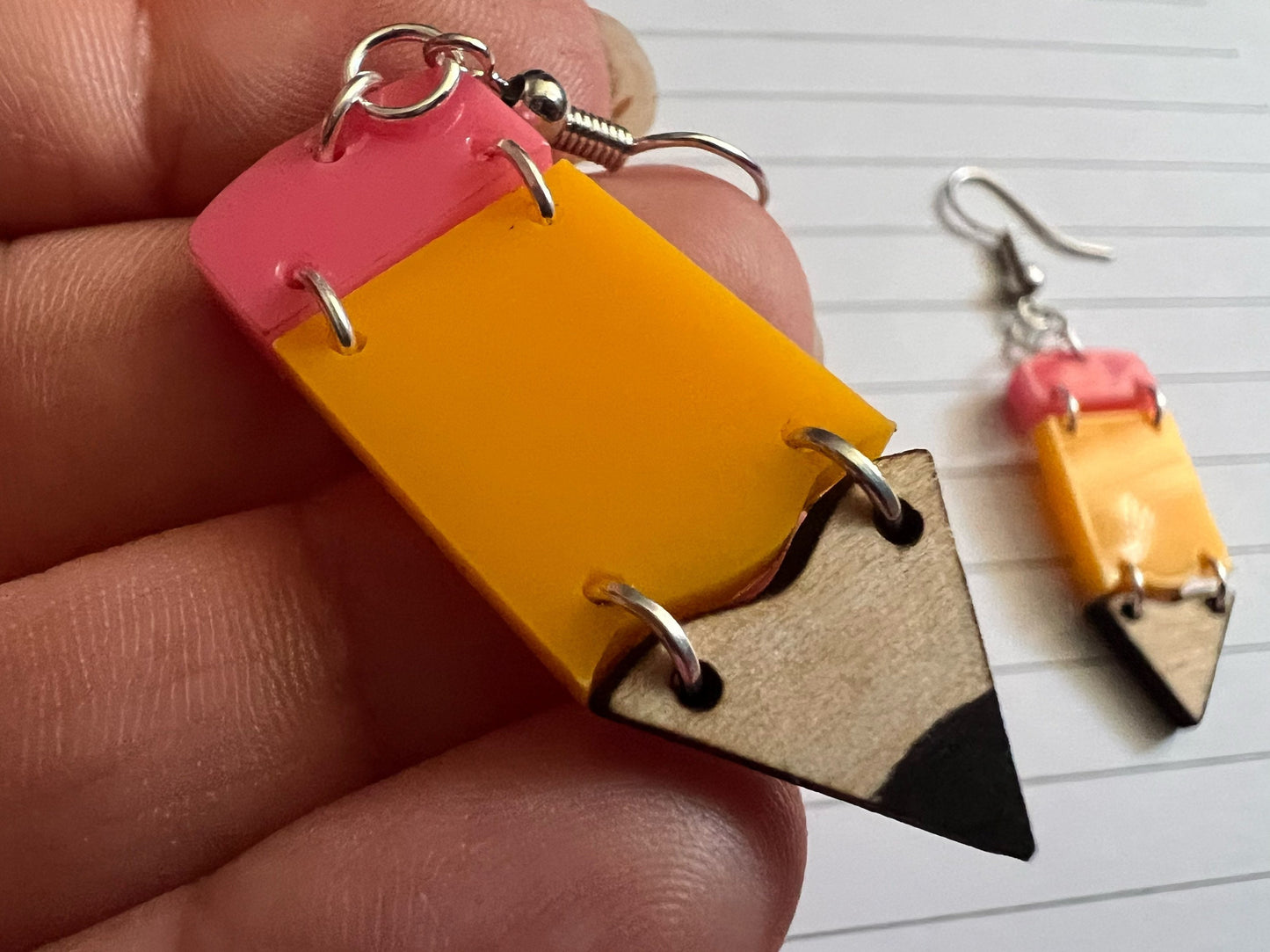 Pencil Back to School Earrings: Students, Teachers, Study, Education, Writing, Laser Cut Acrylic & Wood Pencils, Best Gifts for Her/Him/Them