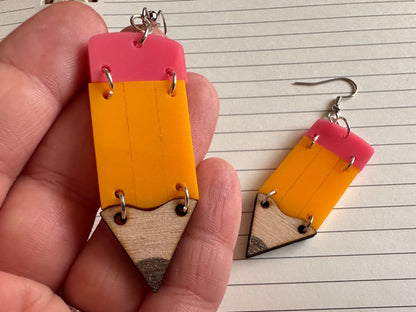 Pencil Back to School Earrings: Students, Teachers, Study, Education, Writing, Laser Cut Acrylic & Wood Pencils, Best Gifts for Her/Him/Them