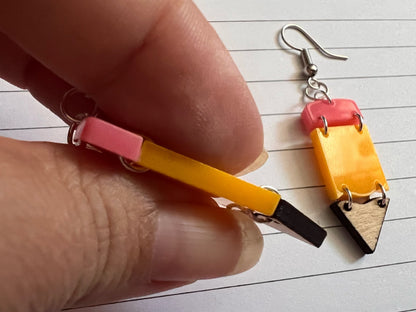 Pencil Back to School Earrings: Students, Teachers, Study, Education, Writing, Laser Cut Acrylic & Wood Pencils, Best Gifts for Her/Him/Them
