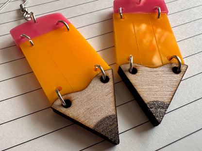 Pencil Back to School Earrings: Students, Teachers, Study, Education, Writing, Laser Cut Acrylic & Wood Pencils, Best Gifts for Her/Him/Them