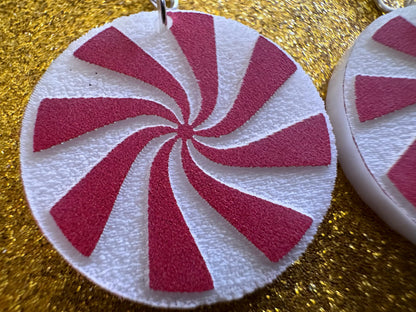 Peppermint Earrings: Laser Cut Acrylic Christmas Earrings, X-mas, After Dinner Mints, Santa Claus, Presents, Best Gifts for Her/Him/Them