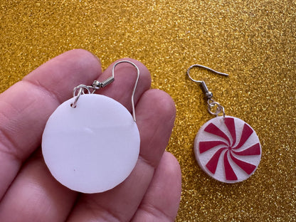 Peppermint Earrings: Laser Cut Acrylic Christmas Earrings, X-mas, After Dinner Mints, Santa Claus, Presents, Best Gifts for Her/Him/Them