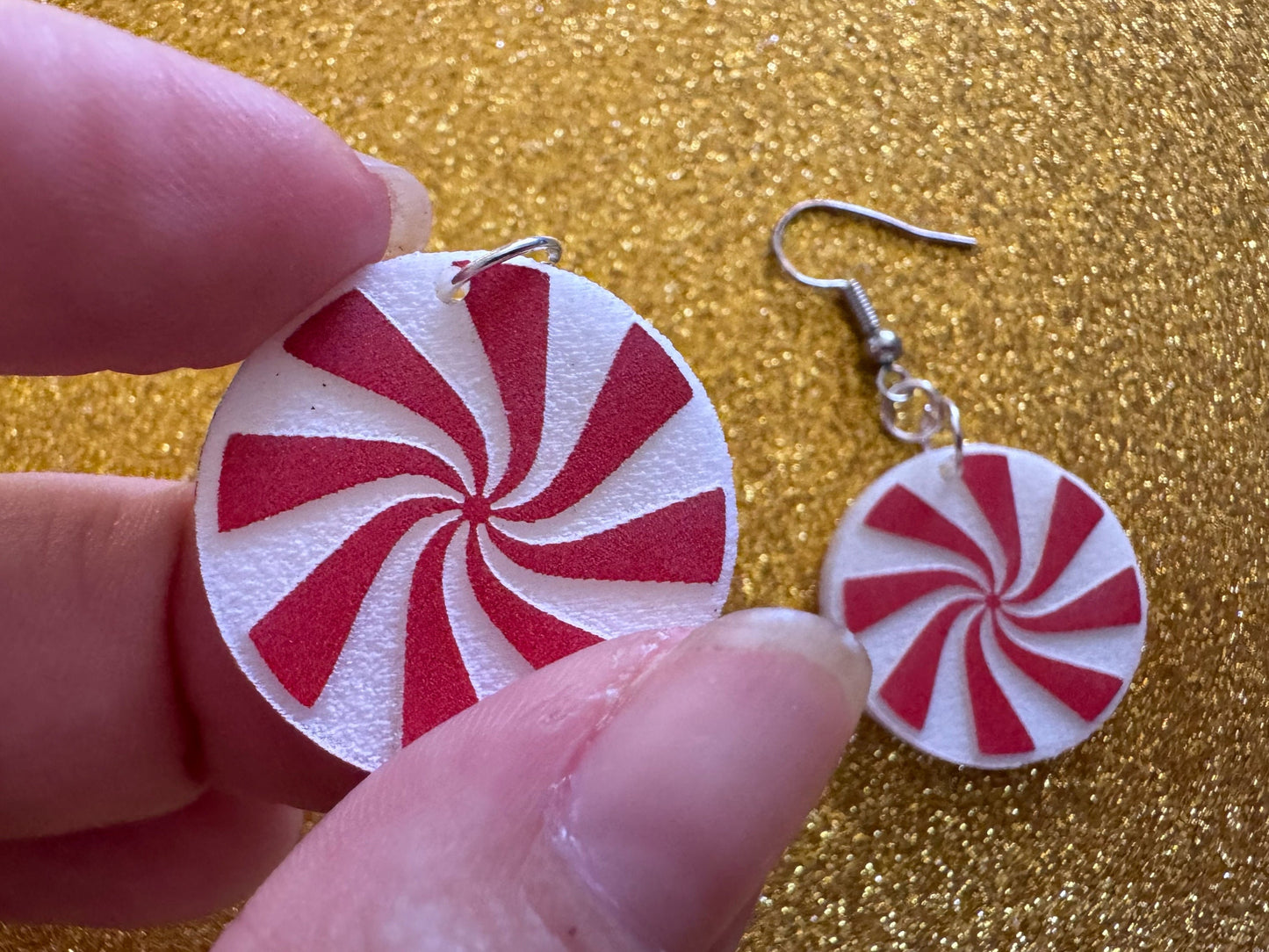 Peppermint Earrings: Laser Cut Acrylic Christmas Earrings, X-mas, After Dinner Mints, Santa Claus, Presents, Best Gifts for Her/Him/Them