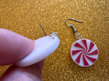 Peppermint Earrings: Laser Cut Acrylic Christmas Earrings, X-mas, After Dinner Mints, Santa Claus, Presents, Best Gifts for Her/Him/Them