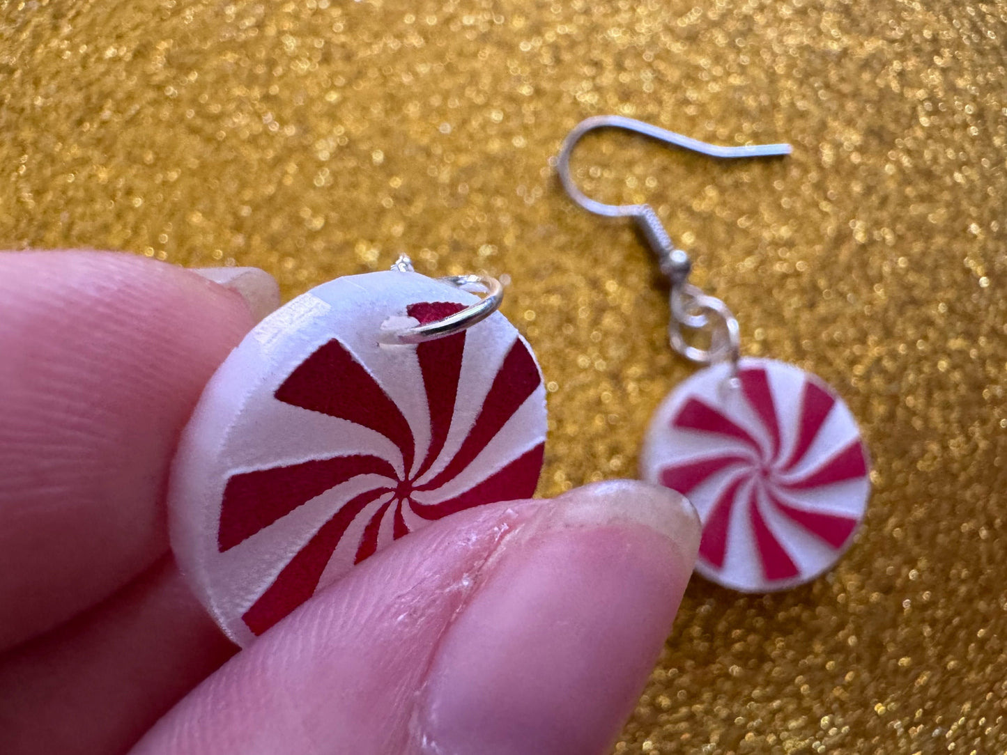 Peppermint Earrings: Laser Cut Acrylic Christmas Earrings, X-mas, After Dinner Mints, Santa Claus, Presents, Best Gifts for Her/Him/Them