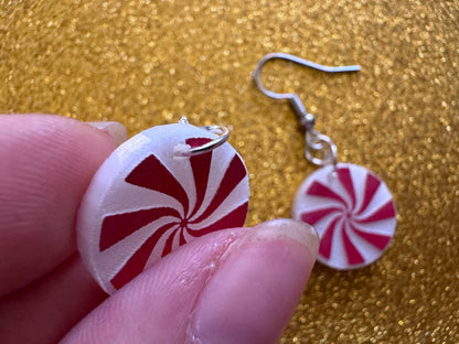Peppermint Earrings: Laser Cut Acrylic Christmas Earrings, X-mas, After Dinner Mints, Santa Claus, Presents, Best Gifts for Her/Him/Them