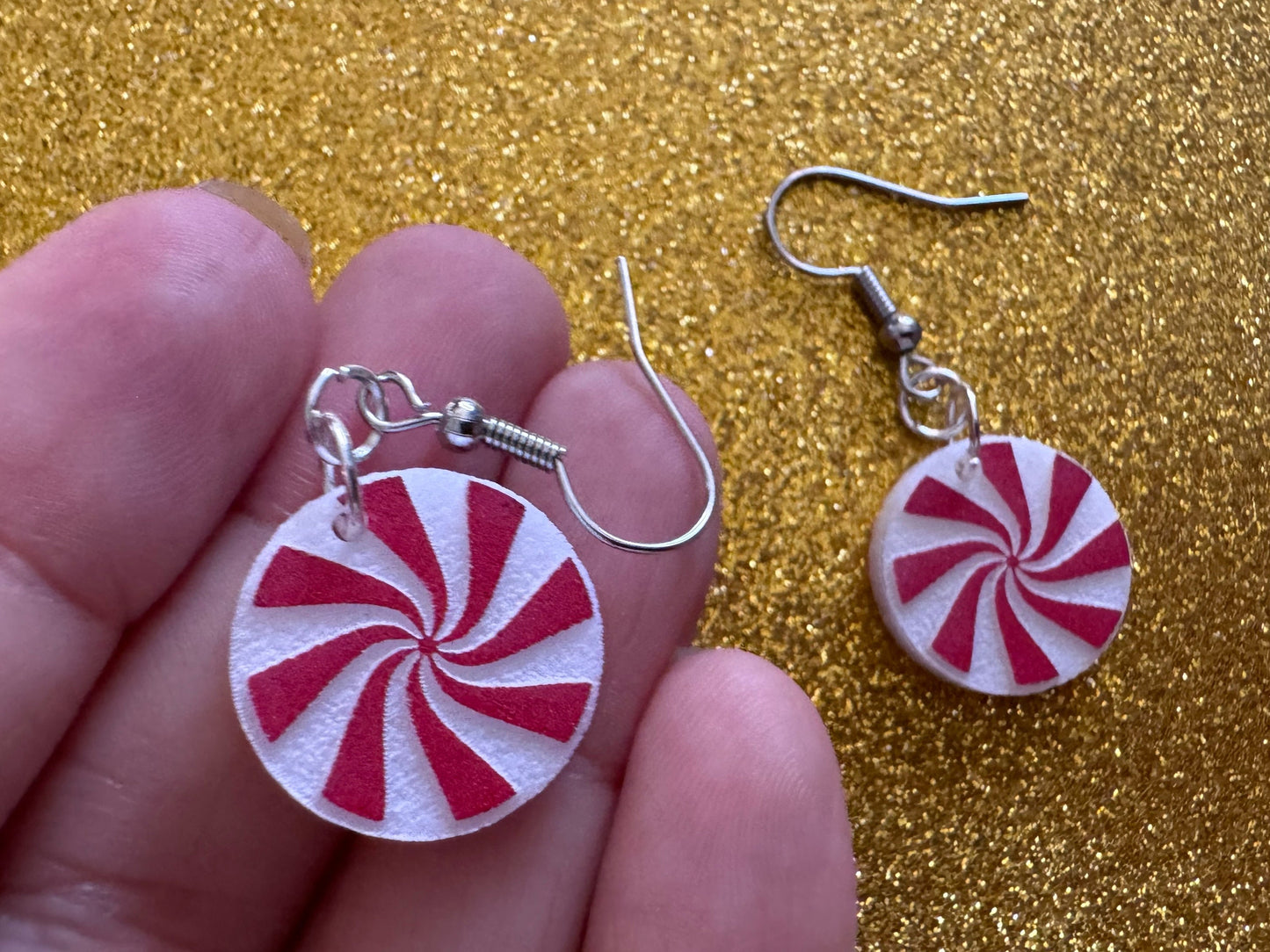 Peppermint Earrings: Laser Cut Acrylic Christmas Earrings, X-mas, After Dinner Mints, Santa Claus, Presents, Best Gifts for Her/Him/Them
