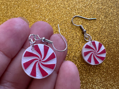 Peppermint Earrings: Laser Cut Acrylic Christmas Earrings, X-mas, After Dinner Mints, Santa Claus, Presents, Best Gifts for Her/Him/Them