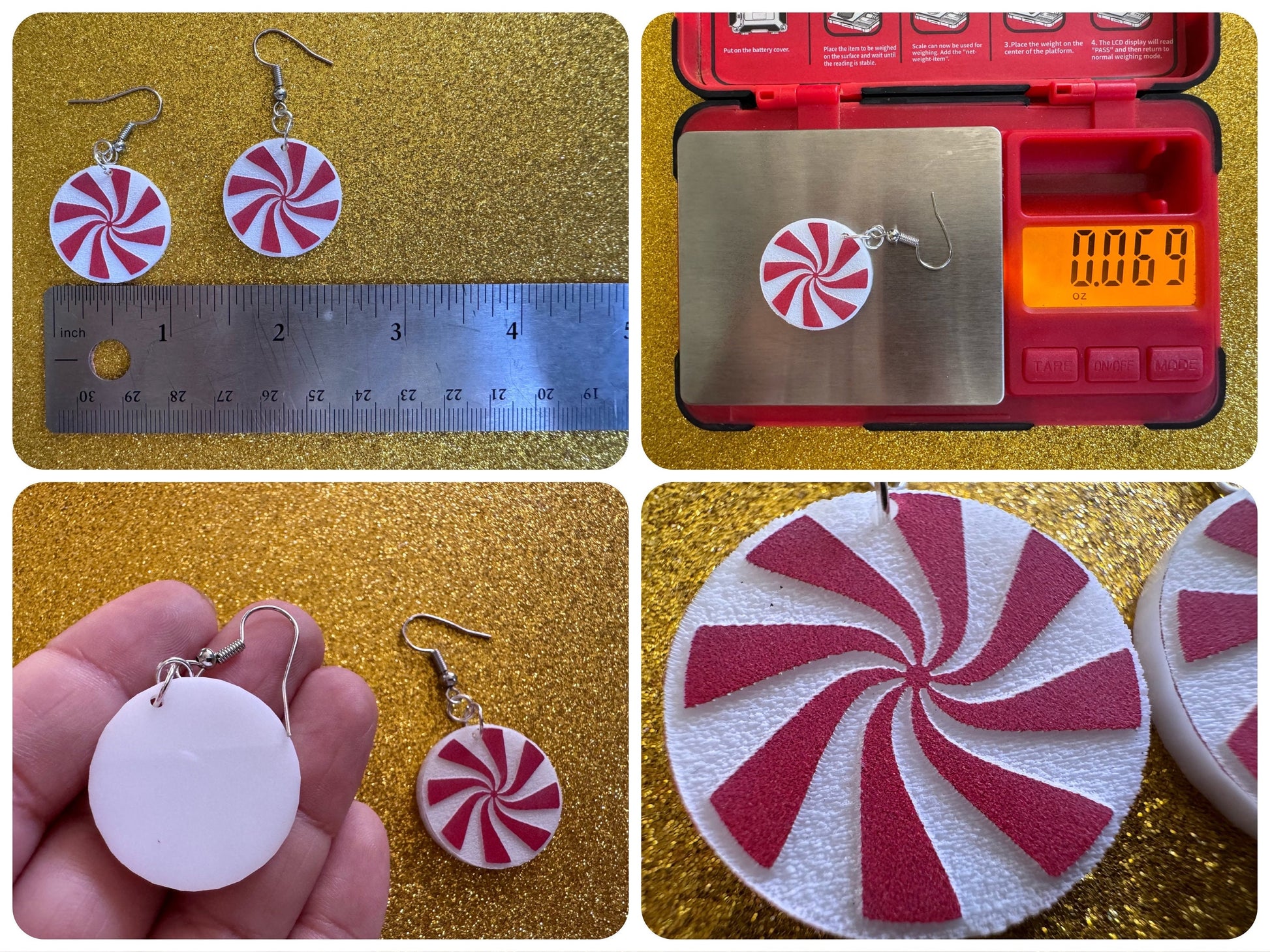 Peppermint Earrings: Laser Cut Acrylic Christmas Earrings, X-mas, After Dinner Mints, Santa Claus, Presents, Best Gifts for Her/Him/Them