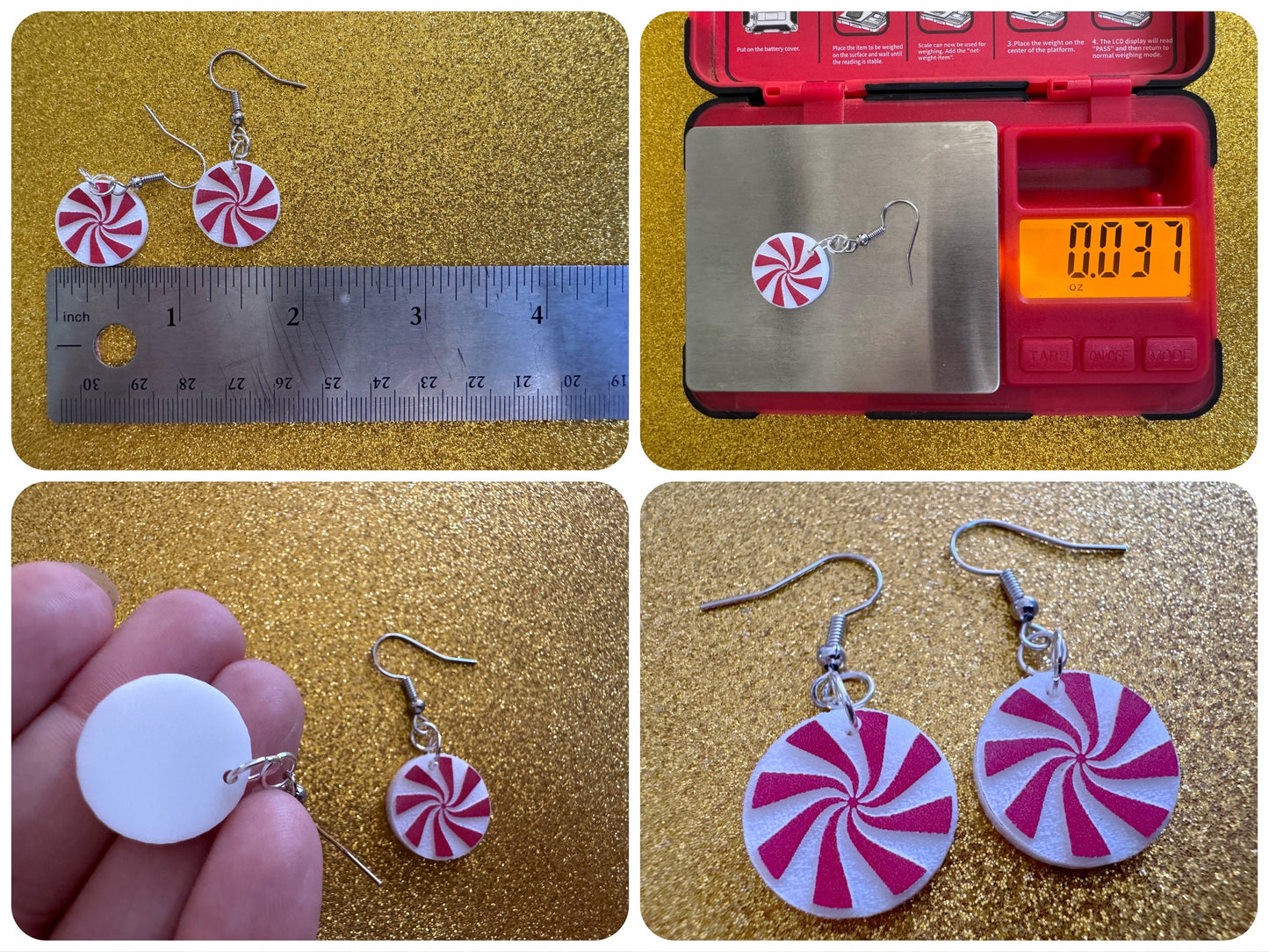 Peppermint Earrings: Laser Cut Acrylic Christmas Earrings, X-mas, After Dinner Mints, Santa Claus, Presents, Best Gifts for Her/Him/Them