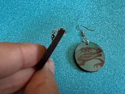 Philosoraptor Meme Earrings: Wooden Sublimation Meme Earrings, Dinosaur Thinking Meme, Novelty, Pop Culture, Best Gifts for Her/Him/Them