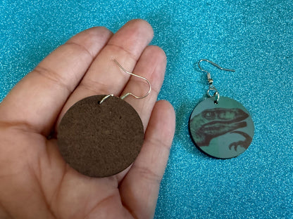 Philosoraptor Meme Earrings: Wooden Sublimation Meme Earrings, Dinosaur Thinking Meme, Novelty, Pop Culture, Best Gifts for Her/Him/Them