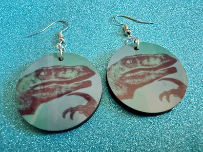 Philosoraptor Meme Earrings: Wooden Sublimation Meme Earrings, Dinosaur Thinking Meme, Novelty, Pop Culture, Best Gifts for Her/Him/Them