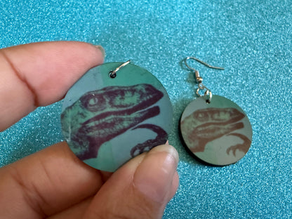 Philosoraptor Meme Earrings: Wooden Sublimation Meme Earrings, Dinosaur Thinking Meme, Novelty, Pop Culture, Best Gifts for Her/Him/Them