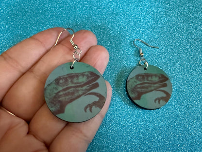 Philosoraptor Meme Earrings: Wooden Sublimation Meme Earrings, Dinosaur Thinking Meme, Novelty, Pop Culture, Best Gifts for Her/Him/Them