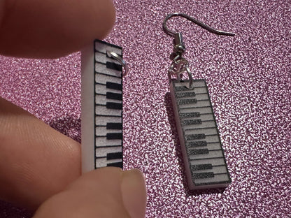 Piano Earrings: Laser Cut Acrylic Pianos, Keyboards, Music, Musical, Musician, Octave, Keys, Play, Instrument, Best Gifts for Her/Him/Them
