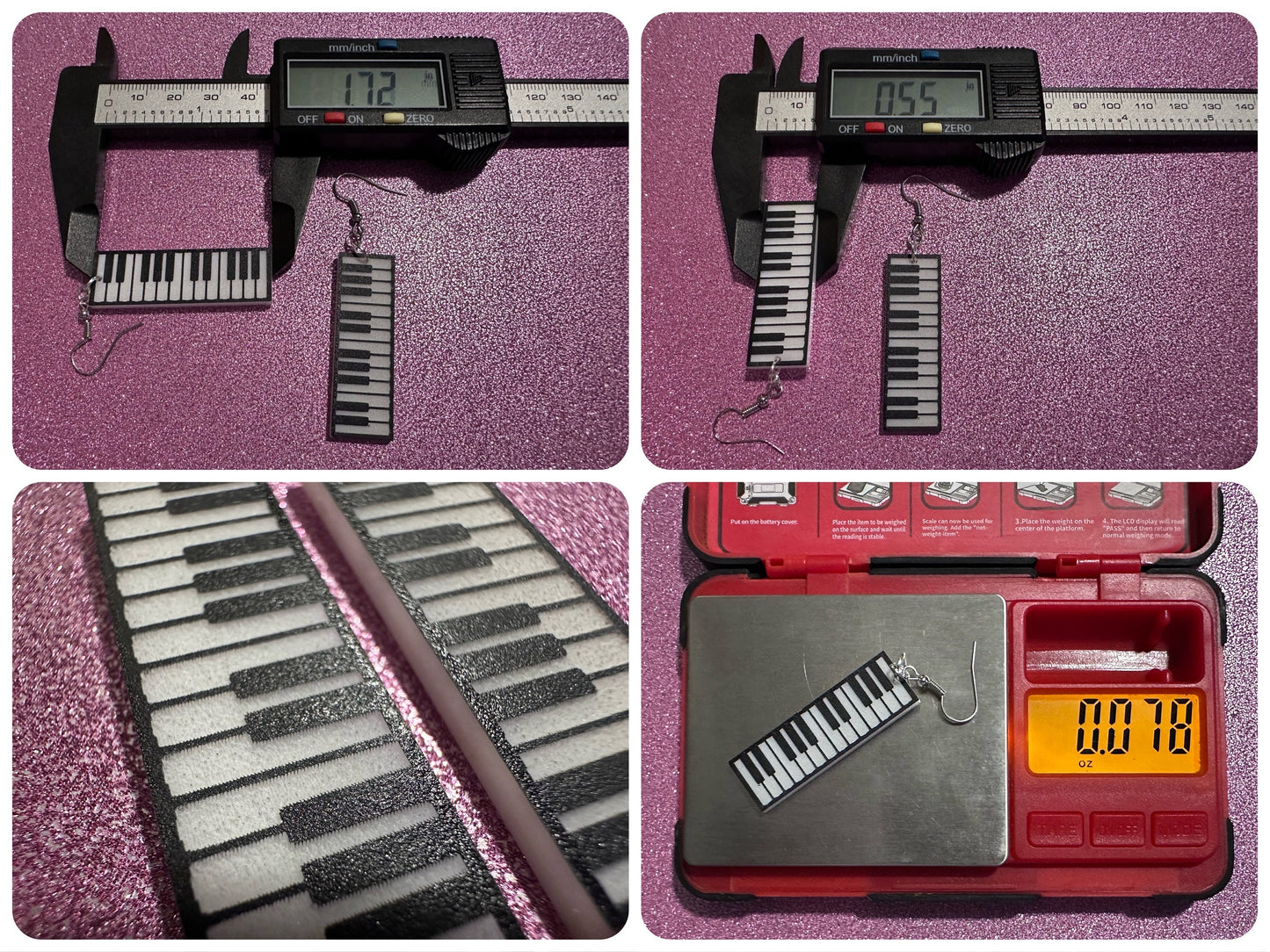 Piano Earrings: Laser Cut Acrylic Pianos, Keyboards, Music, Musical, Musician, Octave, Keys, Play, Instrument, Best Gifts for Her/Him/Them