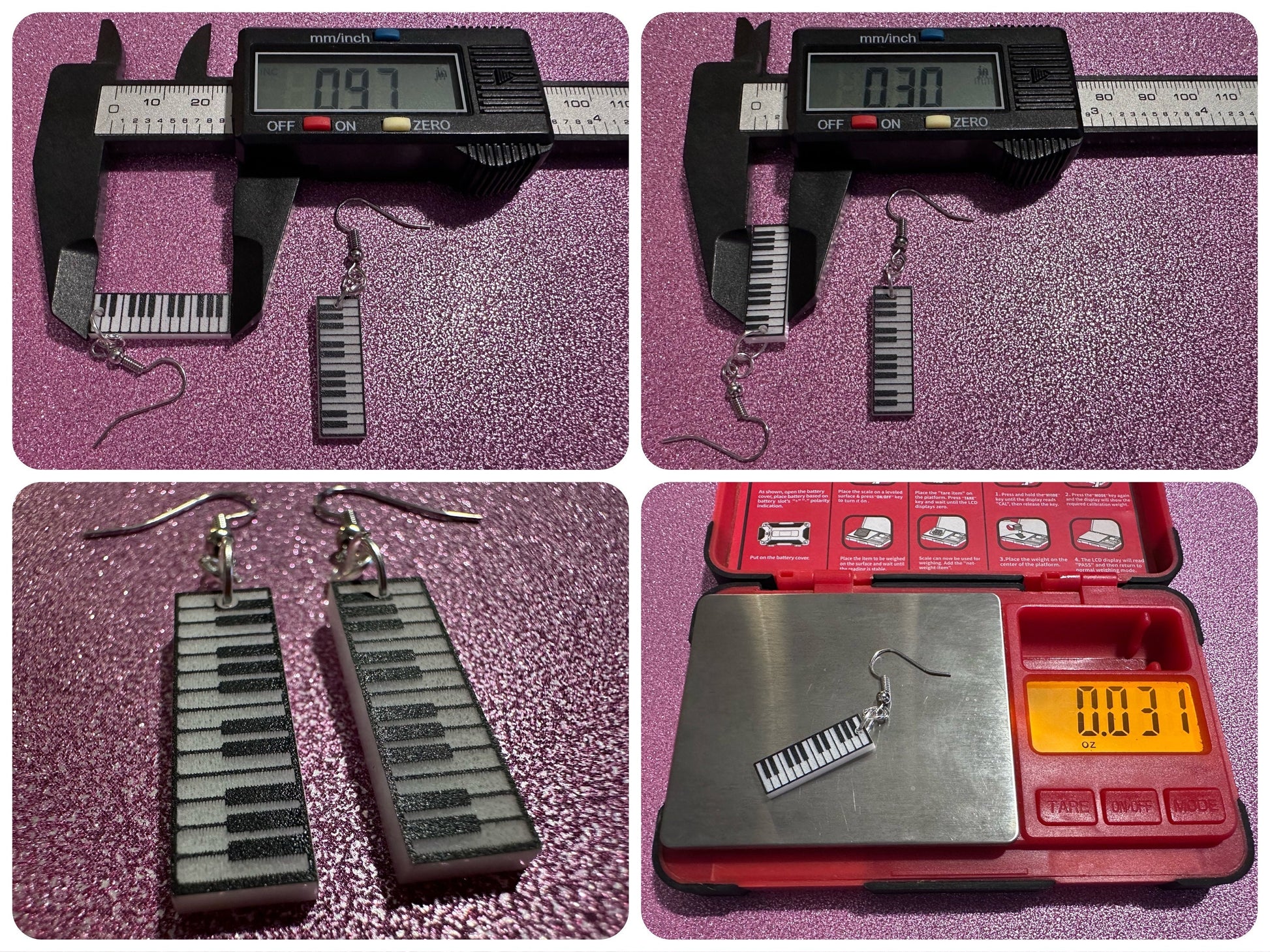 Piano Earrings: Laser Cut Acrylic Pianos, Keyboards, Music, Musical, Musician, Octave, Keys, Play, Instrument, Best Gifts for Her/Him/Them