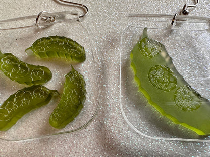 Pickle Earrings: Laser Cut Acrylic Pickle Jar Earrings, Pickle Festival, Cucumbers, Vegetables, Green, Food Earrings, Gifts for Her/Him/Them