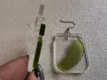 Pickle Earrings: Laser Cut Acrylic Pickle Jar Earrings, Pickle Festival, Cucumbers, Vegetables, Green, Food Earrings, Gifts for Her/Him/Them