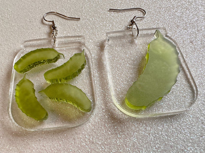 Pickle Earrings: Laser Cut Acrylic Pickle Jar Earrings, Pickle Festival, Cucumbers, Vegetables, Green, Food Earrings, Gifts for Her/Him/Them