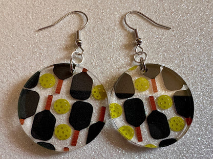 Pickleball Earrings: Laser Cut Acrylic Pickleball Rackets & Balls, Sports, Althetes, Hobby, Game, Playing, Sport Best Gifts for Her/Him/Them