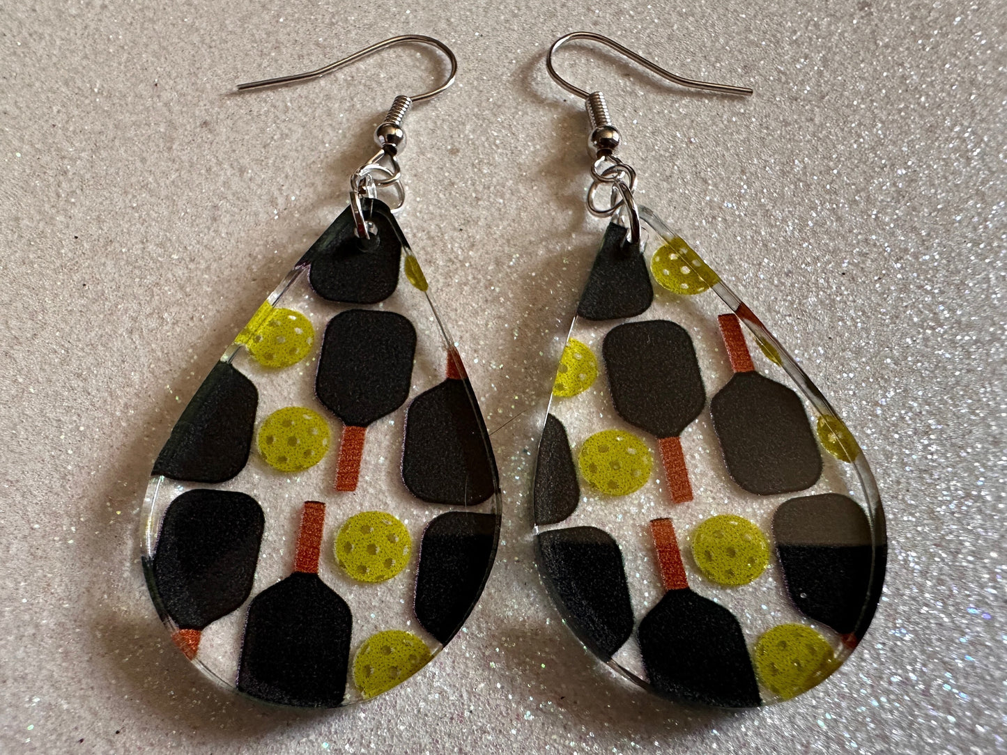 Pickleball Earrings: Laser Cut Acrylic Pickleball Rackets & Balls, Sports, Althetes, Hobby, Game, Playing, Sport Best Gifts for Her/Him/Them