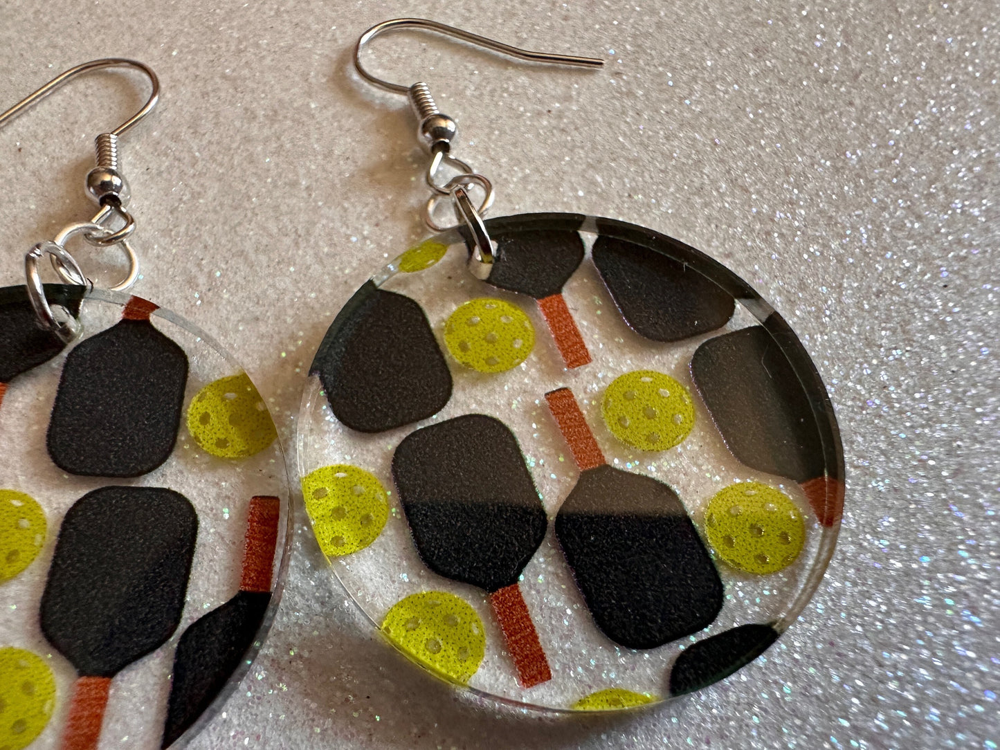 Pickleball Earrings: Laser Cut Acrylic Pickleball Rackets & Balls, Sports, Althetes, Hobby, Game, Playing, Sport Best Gifts for Her/Him/Them