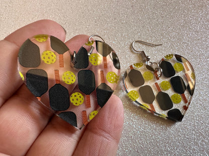 Pickleball Earrings: Laser Cut Acrylic Pickleball Rackets & Balls, Sports, Althetes, Hobby, Game, Playing, Sport Best Gifts for Her/Him/Them