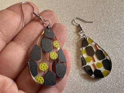 Pickleball Earrings: Laser Cut Acrylic Pickleball Rackets & Balls, Sports, Althetes, Hobby, Game, Playing, Sport Best Gifts for Her/Him/Them