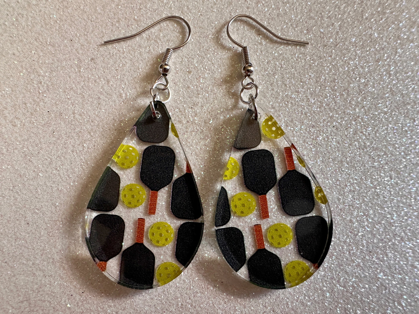 Pickleball Earrings: Laser Cut Acrylic Pickleball Rackets & Balls, Sports, Althetes, Hobby, Game, Playing, Sport Best Gifts for Her/Him/Them