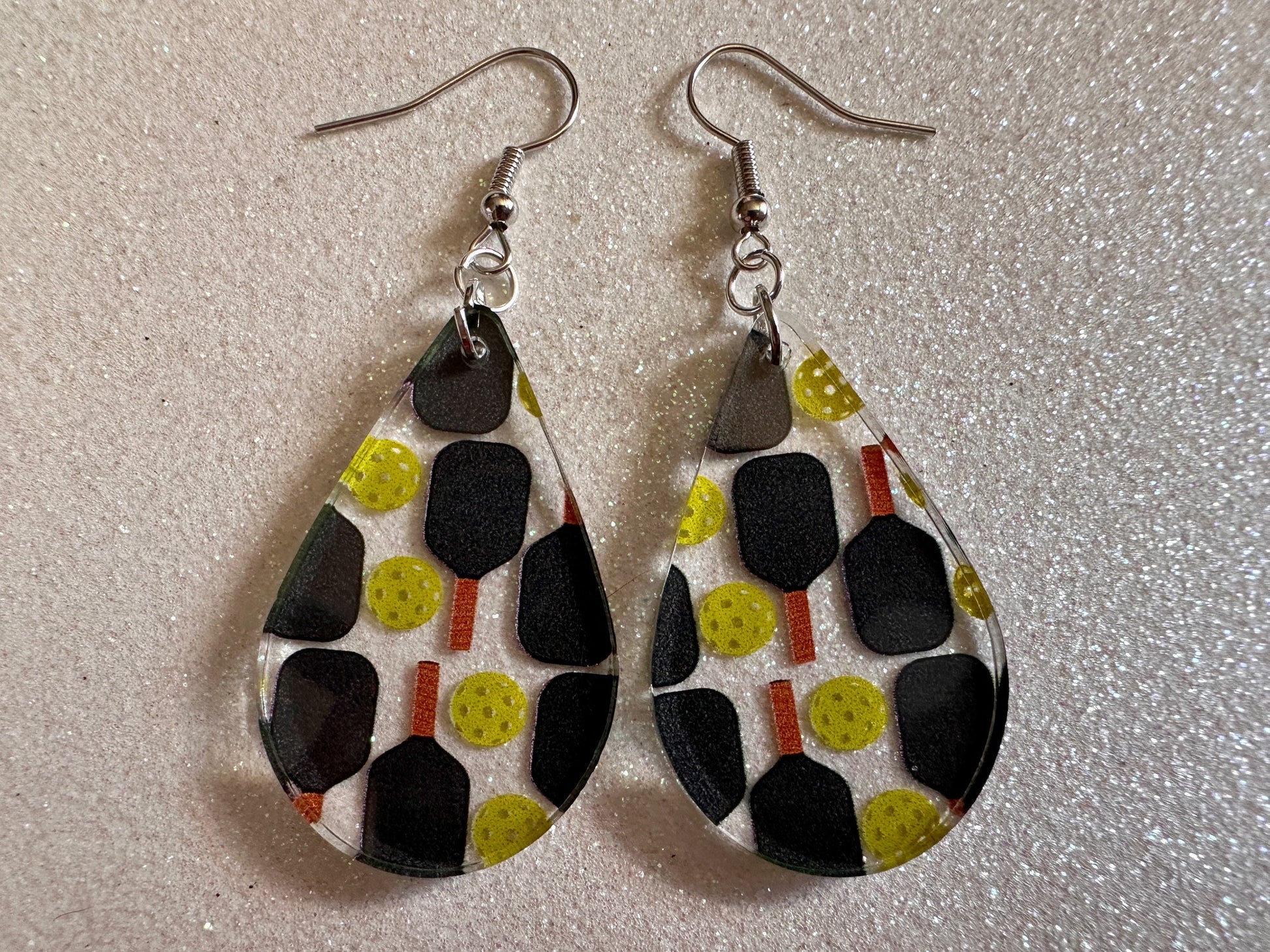 Pickleball Earrings: Laser Cut Acrylic Pickleball Rackets & Balls, Sports, Althetes, Hobby, Game, Playing, Sport Best Gifts for Her/Him/Them
