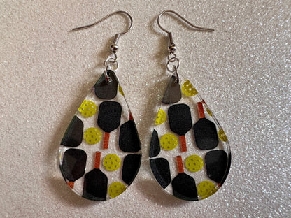 Pickleball Earrings: Laser Cut Acrylic Pickleball Rackets & Balls, Sports, Althetes, Hobby, Game, Playing, Sport Best Gifts for Her/Him/Them