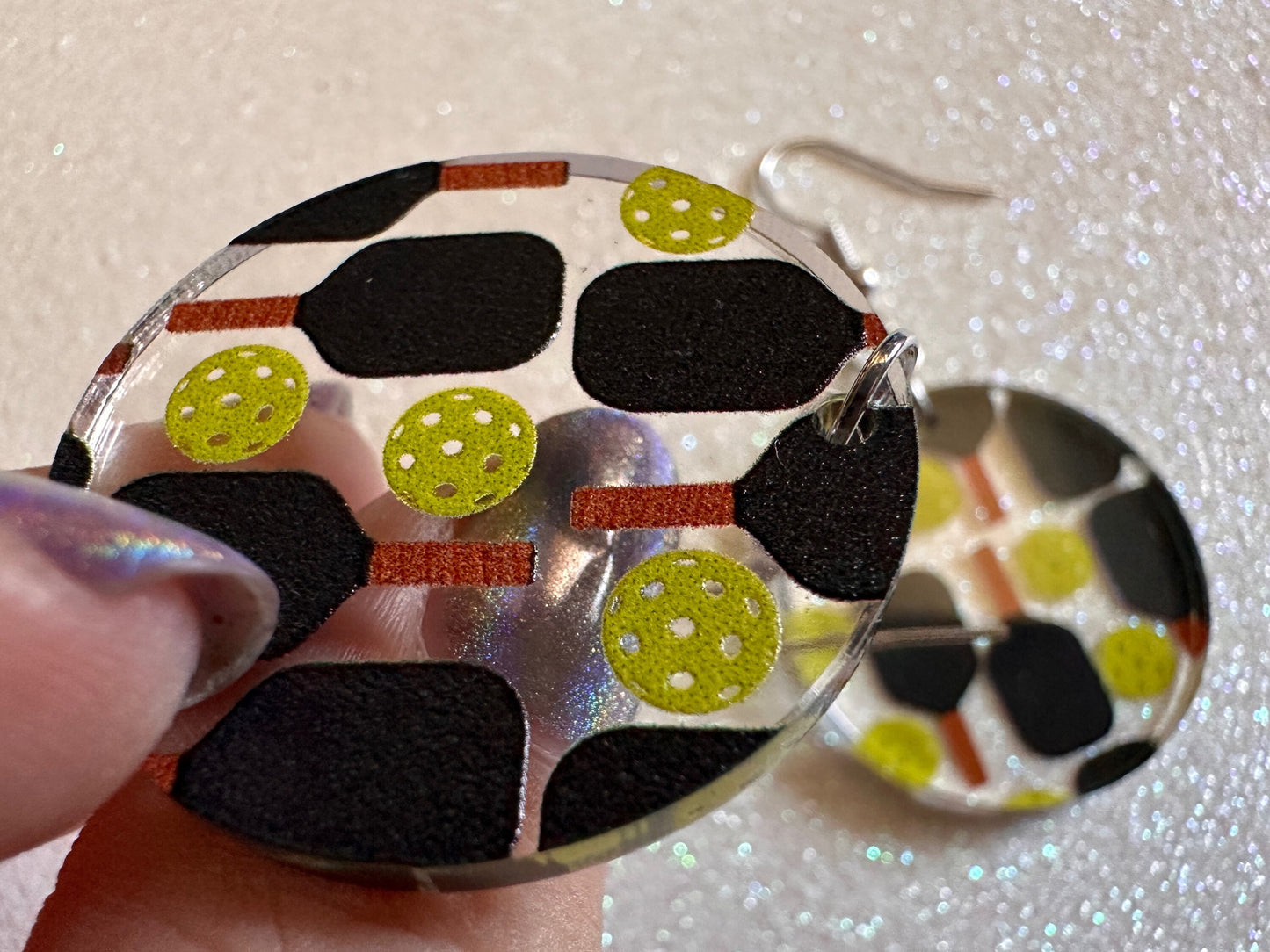 Pickleball Earrings: Laser Cut Acrylic Pickleball Rackets & Balls, Sports, Althetes, Hobby, Game, Playing, Sport Best Gifts for Her/Him/Them