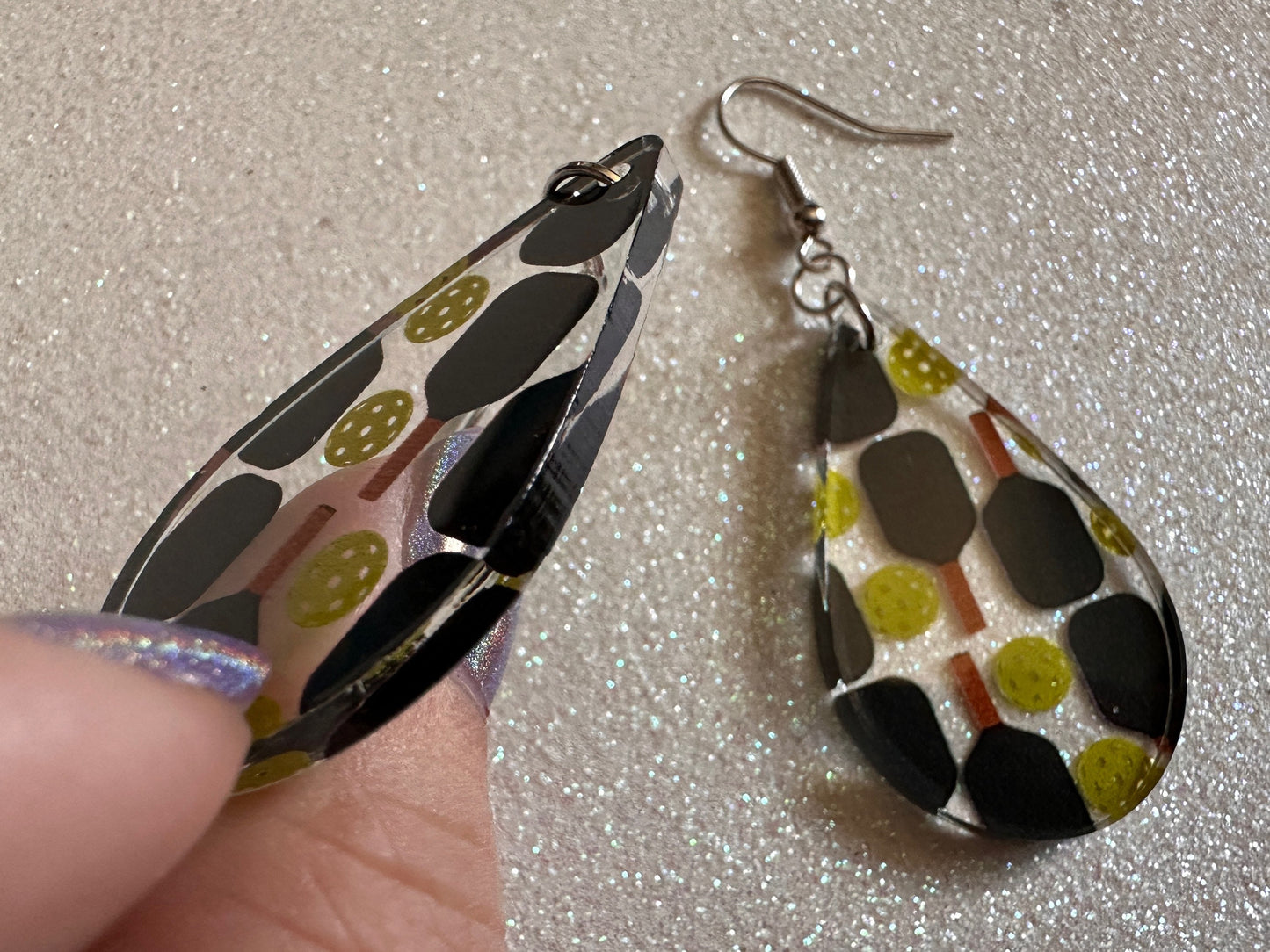 Pickleball Earrings: Laser Cut Acrylic Pickleball Rackets & Balls, Sports, Althetes, Hobby, Game, Playing, Sport Best Gifts for Her/Him/Them