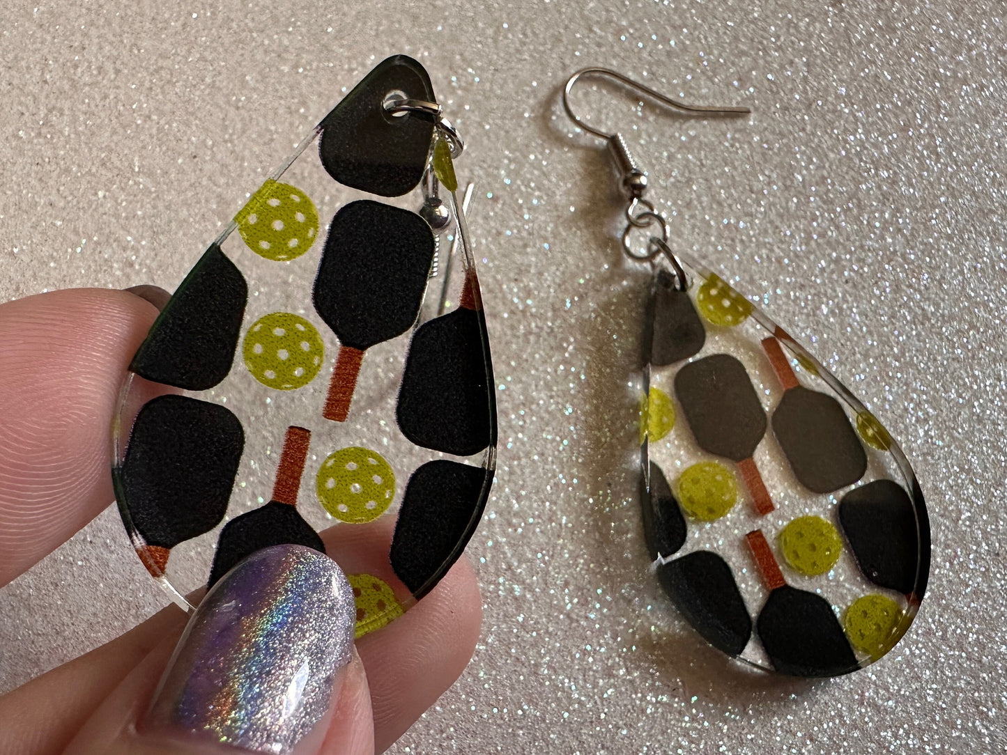 Pickleball Earrings: Laser Cut Acrylic Pickleball Rackets & Balls, Sports, Althetes, Hobby, Game, Playing, Sport Best Gifts for Her/Him/Them