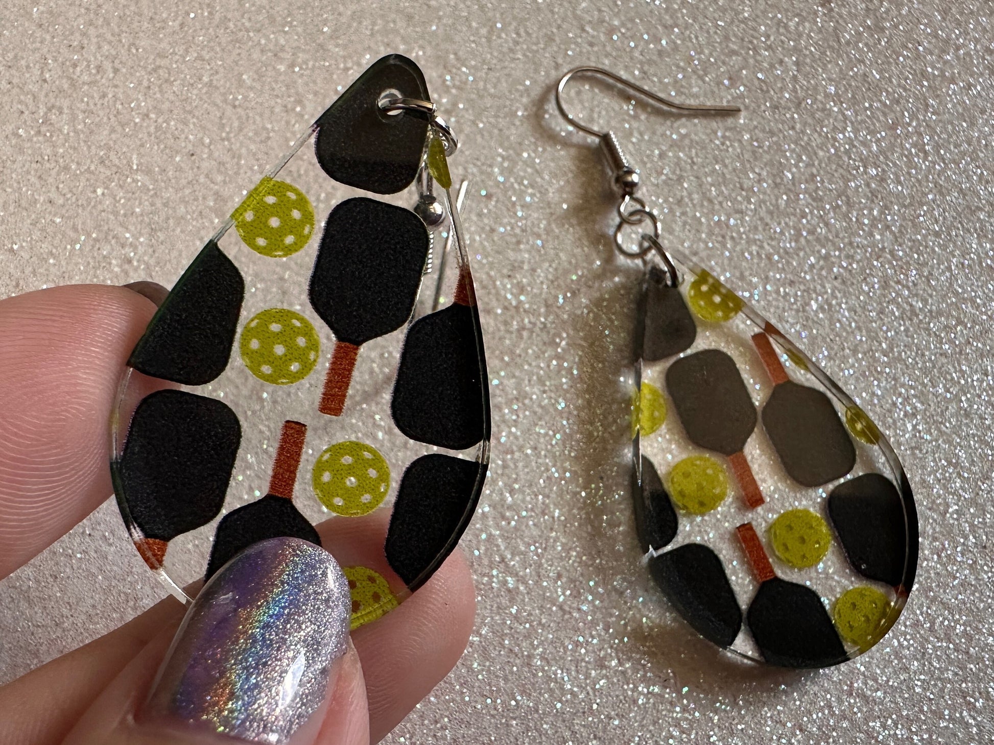 Pickleball Earrings: Laser Cut Acrylic Pickleball Rackets & Balls, Sports, Althetes, Hobby, Game, Playing, Sport Best Gifts for Her/Him/Them