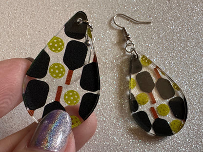 Pickleball Earrings: Laser Cut Acrylic Pickleball Rackets & Balls, Sports, Althetes, Hobby, Game, Playing, Sport Best Gifts for Her/Him/Them