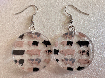 Pig Earrings: Laser Cut Acrylic Pigs, Piglet, Piggy, Oink, Farm Animals, Piggies, Pink, Spotted Pigs, Black Pigs, Gifts for Her/Him/Them